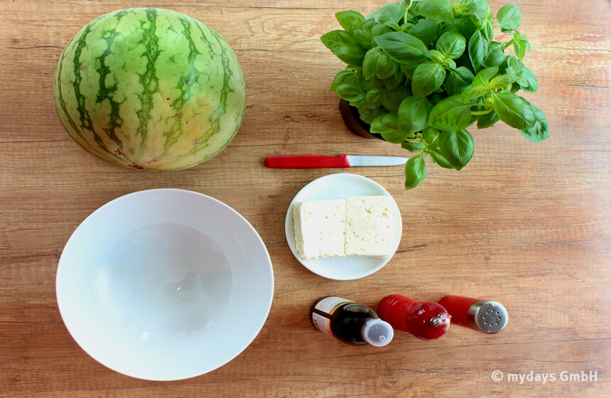 Grillsalat Melone und Feta Zutaten