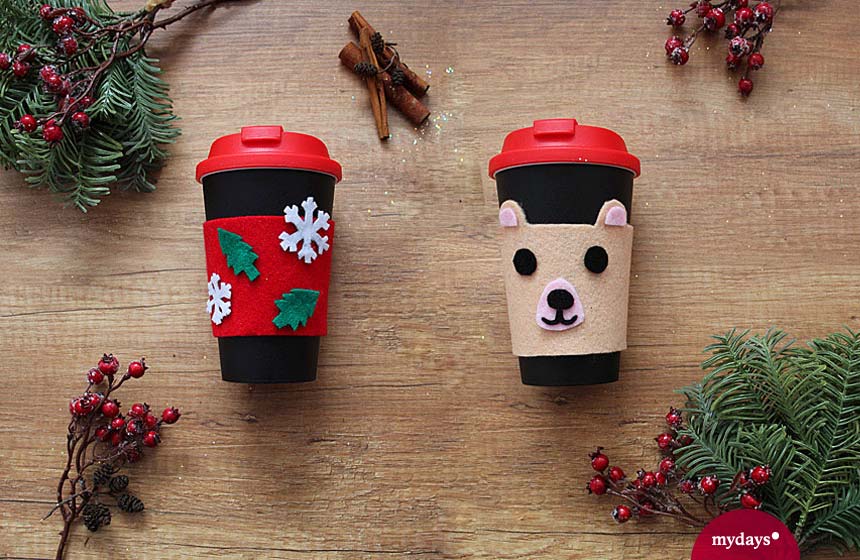 Selbstgemachtes Weihnachtsgeschenk Wärmeschutz Kaffeebecher